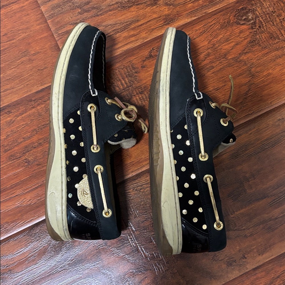 Sperry Women Top-Sider Black Gold Dot Leather Boat Shoe Sz 8.5 - Picture 3 of 8